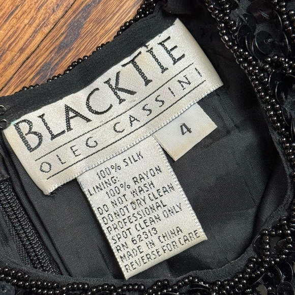 Vintage Black Tie Oleg Cassini Mini Beaded Sequin Dress sz 4 - Picture 4 of 8